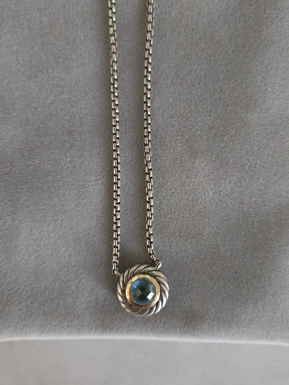 David Yurman Silver Necklace with Blue Gemstone Rope Pendant